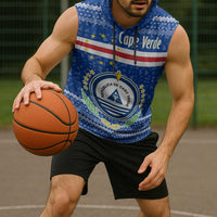 Cape Verde Christmas Sleeveless Hoodie with Blue Festive Pattern Sailing Santa and National Emblem Motif - Wonder Print Shop