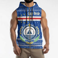 Cape Verde Christmas Sleeveless Zip Hoodie with Blue Festive Pattern Sailing Santa and National Emblem Motif - Wonder Print Shop