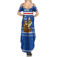 Cape Verde Christmas Summer Maxi Dress with Blue Festive Pattern Sailing Santa and National Emblem Motif - Wonder Print Shop