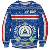 Cape Verde Christmas Sweatshirt with Blue Festive Pattern Sailing Santa and National Emblem Motif - Wonder Print Shop
