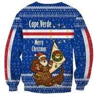 Cape Verde Christmas Sweatshirt with Blue Festive Pattern Sailing Santa and National Emblem Motif - Wonder Print Shop