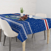 Cape Verde Christmas Tablecloth with Blue Festive Pattern Sailing Santa and National Emblem Motif - Wonder Print Shop