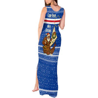 Cape Verde Christmas Tank Maxi Dress with Blue Festive Pattern Sailing Santa and National Emblem Motif - Wonder Print Shop