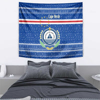 Cape Verde Christmas Tapestry with Blue Festive Pattern Sailing Santa and National Emblem Motif - Wonder Print Shop