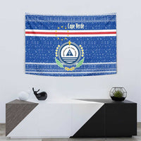 Cape Verde Christmas Tapestry with Blue Festive Pattern Sailing Santa and National Emblem Motif - Wonder Print Shop