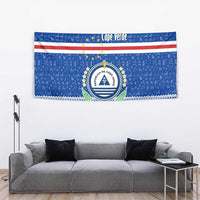 Cape Verde Christmas Tapestry with Blue Festive Pattern Sailing Santa and National Emblem Motif - Wonder Print Shop