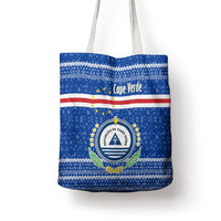 Cape Verde Christmas Tote Bag with Blue Festive Pattern Sailing Santa and National Emblem Motif - Wonder Print Shop