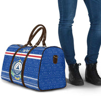 Cape Verde Christmas Travel Bag with Blue Festive Pattern Sailing Santa and National Emblem Motif - Wonder Print Shop