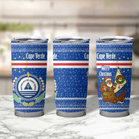 Cape Verde Christmas Tumbler Cup with Blue Festive Pattern Sailing Santa and National Emblem Motif - Wonder Print Shop