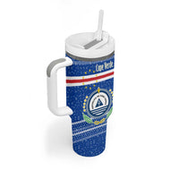 Cape Verde Christmas Tumbler With Handle with Blue Festive Pattern Sailing Santa and National Emblem Motif - Wonder Print Shop
