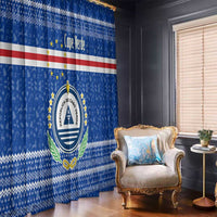 Cape Verde Christmas Window Curtain with Blue Festive Pattern Sailing Santa and National Emblem Motif - Wonder Print Shop