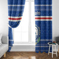 Cape Verde Christmas Window Curtain with Blue Festive Pattern Sailing Santa and National Emblem Motif - Wonder Print Shop