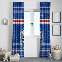 Cape Verde Christmas Window Curtain with Blue Festive Pattern Sailing Santa and National Emblem Motif - Wonder Print Shop