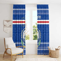 Cape Verde Christmas Window Curtain with Blue Festive Pattern Sailing Santa and National Emblem Motif - Wonder Print Shop