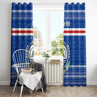 Cape Verde Christmas Window Curtain with Blue Festive Pattern Sailing Santa and National Emblem Motif - Wonder Print Shop