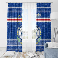 Cape Verde Christmas Window Curtain with Blue Festive Pattern Sailing Santa and National Emblem Motif - Wonder Print Shop