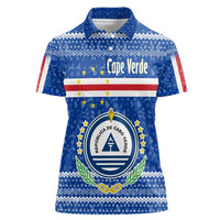 Cape Verde Christmas Women Polo Shirt with Blue Festive Pattern Sailing Santa and National Emblem Motif - Wonder Print Shop