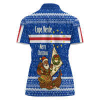 Cape Verde Christmas Women Polo Shirt with Blue Festive Pattern Sailing Santa and National Emblem Motif - Wonder Print Shop