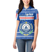 Cape Verde Christmas Women Polo Shirt with Blue Festive Pattern Sailing Santa and National Emblem Motif - Wonder Print Shop