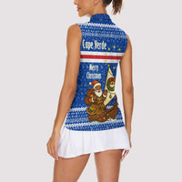 Cape Verde Christmas Women Sleeveless Polo Shirt with Blue Festive Pattern Sailing Santa and National Emblem Motif - Wonder Print Shop