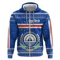 Cape Verde Christmas Zip Hoodie with Blue Festive Pattern Sailing Santa and National Emblem Motif - Wonder Print Shop