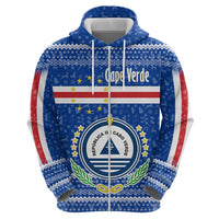 Cape Verde Christmas Zip Hoodie with Blue Festive Pattern Sailing Santa and National Emblem Motif - Wonder Print Shop