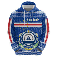 Cape Verde Christmas Zip Hoodie with Blue Festive Pattern Sailing Santa and National Emblem Motif - Wonder Print Shop