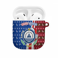 Cape Verde Christmas AirPods Case with Red and Blue Festive Pattern Christmas Tree and National Emblem Motif - Wonder Print Shop