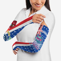 Cape Verde Christmas Arm Sleeves with Red and Blue Festive Pattern Christmas Tree and National Emblem Motif - Wonder Print Shop