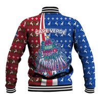 Cape Verde Christmas Baseball Jacket with Red and Blue Festive Pattern Christmas Tree and National Emblem Motif - Wonder Print Shop