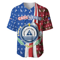 Cape Verde Christmas Baseball Jersey with Red and Blue Festive Pattern Christmas Tree and National Emblem Motif - Wonder Print Shop