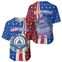 Cape Verde Christmas Baseball Jersey with Red and Blue Festive Pattern Christmas Tree and National Emblem Motif - Wonder Print Shop