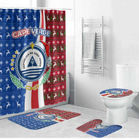 Cape Verde Christmas Bathroom Set with Red and Blue Festive Pattern Christmas Tree and National Emblem Motif - Wonder Print Shop