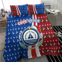 Cape Verde Christmas Bedding Set with Red and Blue Festive Pattern Christmas Tree and National Emblem Motif - Wonder Print Shop