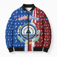 Cape Verde Christmas Bomber Puffer Jacket with Red and Blue Festive Pattern Christmas Tree and National Emblem Motif - Wonder Print Shop