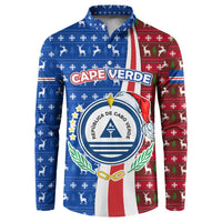 Cape Verde Christmas Button Sweatshirt with Red and Blue Festive Pattern Christmas Tree and National Emblem Motif - Wonder Print Shop