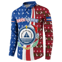 Cape Verde Christmas Button Sweatshirt with Red and Blue Festive Pattern Christmas Tree and National Emblem Motif - Wonder Print Shop