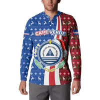 Cape Verde Christmas Button Sweatshirt with Red and Blue Festive Pattern Christmas Tree and National Emblem Motif - Wonder Print Shop