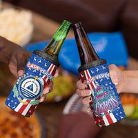 Cape Verde Christmas 4 in 1 Can Cooler Tumbler with Red and Blue Festive Pattern Christmas Tree and National Emblem Motif - Wonder Print Shop