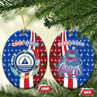 Cape Verde Christmas Ceramic Ornament with Red and Blue Festive Pattern Christmas Tree and National Emblem Motif - Wonder Print Shop