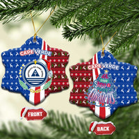 Cape Verde Christmas Ceramic Ornament with Red and Blue Festive Pattern Christmas Tree and National Emblem Motif - Wonder Print Shop