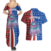 Cape Verde Christmas Couples Matching Summer Maxi Dress and Hawaiian Shirt with Red and Blue Festive Pattern Christmas Tree and National Emblem Motif - Wonder Print Shop