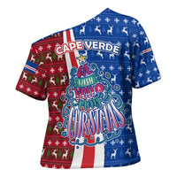 Cape Verde Christmas Cross Shoulder Shirt with Red and Blue Festive Pattern Christmas Tree and National Emblem Motif - Wonder Print Shop