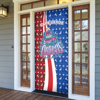 Cape Verde Christmas Door Cover with Red and Blue Festive Pattern Christmas Tree and National Emblem Motif - Wonder Print Shop