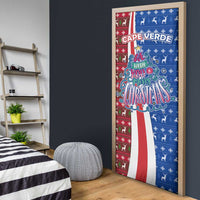 Cape Verde Christmas Door Cover with Red and Blue Festive Pattern Christmas Tree and National Emblem Motif - Wonder Print Shop