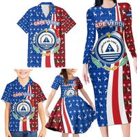 Cape Verde Christmas Family Matching Long Sleeve Bodycon Dress and Hawaiian Shirt with Red and Blue Festive Pattern Christmas Tree and National Emblem Motif - Wonder Print Shop
