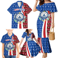 Cape Verde Christmas Family Matching Mermaid Dress and Hawaiian Shirt with Red and Blue Festive Pattern Christmas Tree and National Emblem Motif - Wonder Print Shop