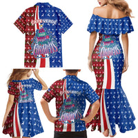 Cape Verde Christmas Family Matching Mermaid Dress and Hawaiian Shirt with Red and Blue Festive Pattern Christmas Tree and National Emblem Motif - Wonder Print Shop