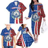 Cape Verde Christmas Family Matching Off The Shoulder Long Sleeve Dress and Hawaiian Shirt with Red and Blue Festive Pattern Christmas Tree and National Emblem Motif - Wonder Print Shop