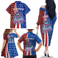 Cape Verde Christmas Family Matching Off The Shoulder Long Sleeve Dress and Hawaiian Shirt with Red and Blue Festive Pattern Christmas Tree and National Emblem Motif - Wonder Print Shop